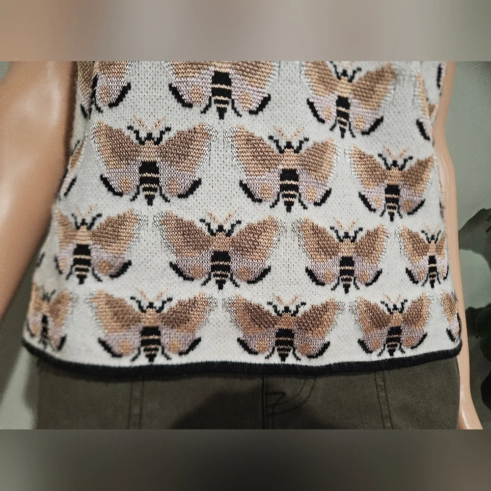 Anthropologie x Sarah Gordon Maria Mock Neck Sweater Tank–Bee Print Metallic. M - Picture 11 of 16